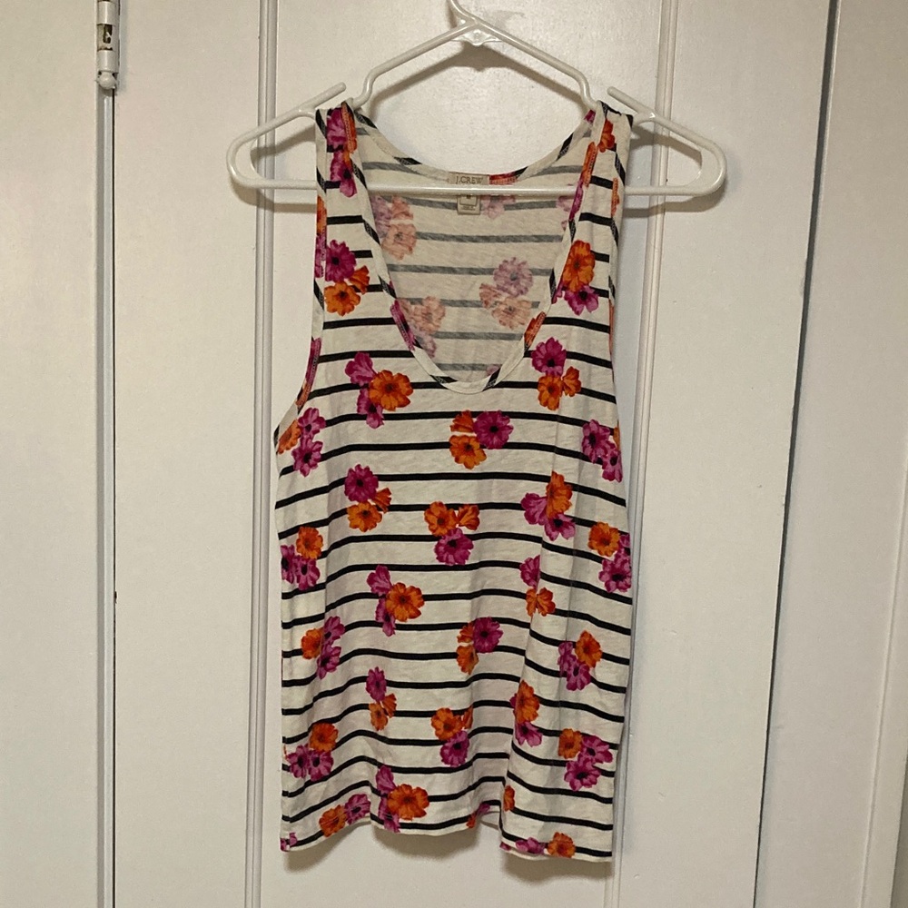J. Crew Floral Stripe Tank Top - Pink and Orange